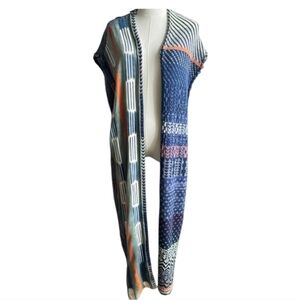 Sleeveless Open Duster Cardigan in Navy & Coral